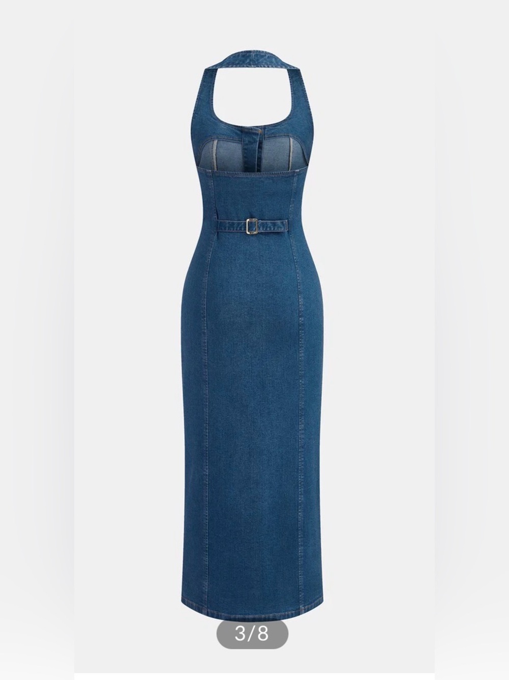 Commense Denim Halter-Front Maxi Dress - Picture 2 of 8
